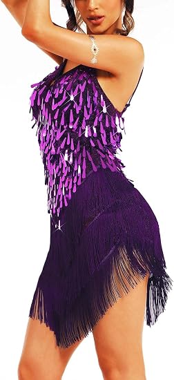 Tassel Latin Dance Dress Royal Blue Sequin Fringe Dresses for Women