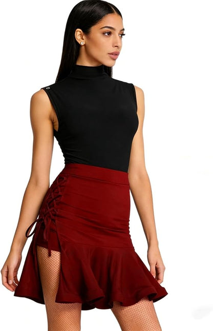 Wrap Latin Dance Skirt High Waist Slit Ballroom Concert Salsa Skirt Dance Clothes for Women