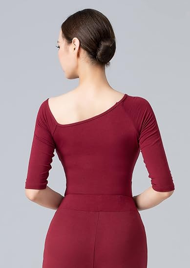 Women's Dance Tops for Women Sexy Oblique Shoulder 1/2 Sleeve Ballroom Latin Yoga Crop Tops Shirt