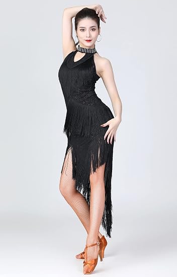 Women's Ballroom Latin Tango Salsa Dance Dress High Low Swallowtail Fringe Skirt Costume with Shorts