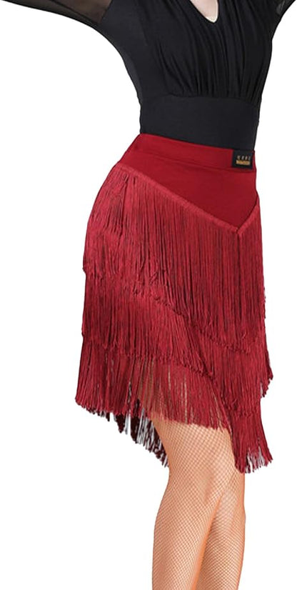 Women's Fringe Mini Skirt High Waisted Tassel Bodycon Party Skirt Ballroom Latin Tango Slasa Dance Skirt