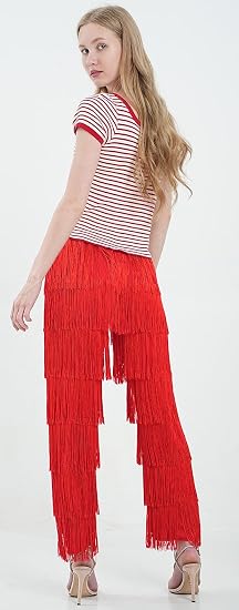 Women's 7 Tier Tassel Latin Dance Pant 4.6 Star Fringe Pants