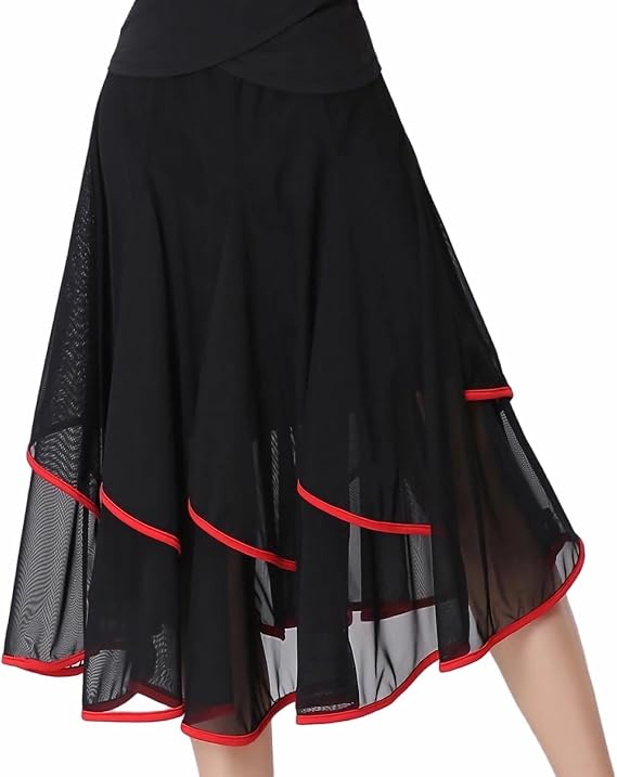 Latin Dance Skirt Modern Dance Big Swing Skirt Ballroom Dance Mesh Sequins Performance Costume