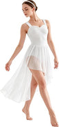 Women Contemporary Dance Costume Lyrical Dress Ruched Sweetheart Neck Crisscross Back Asymmetric Mesh Skirt