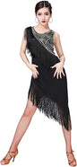 Women's Latin Salsa Tango Dancewear Sequin Asymmetry Fringe Dance Dress