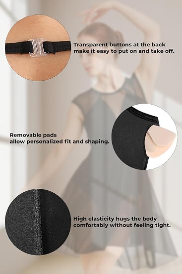 Contemporary Dress Lyrical Dance Costume for Women Hollow Back Breathable Mesh Cap Sleeve
