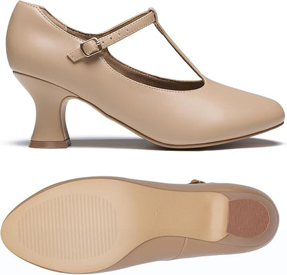 2.5" T-Strap Character Shoes for Women, 1920s Ballroom Latin Dance Shoe
