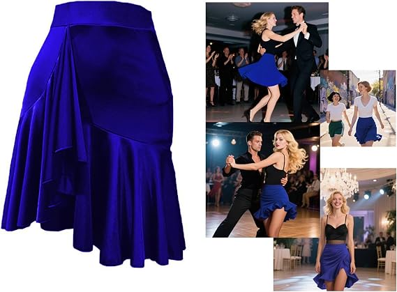 Asymmetrical Latin Dance Skirt for Women Ballroom Salsa Skirt with Shorts
