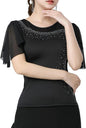 Women's Latin Dance Costume with Rhinestone Flared Sleeves, Stage Performance Ballroom Dancing Tops