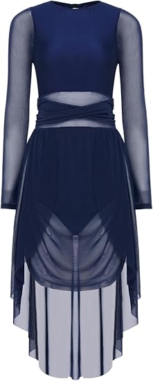 Women Lyrical Dance Dress Asymmetrical Mesh Skirt Contemporary Modern Ballet Ballroom Dancewear