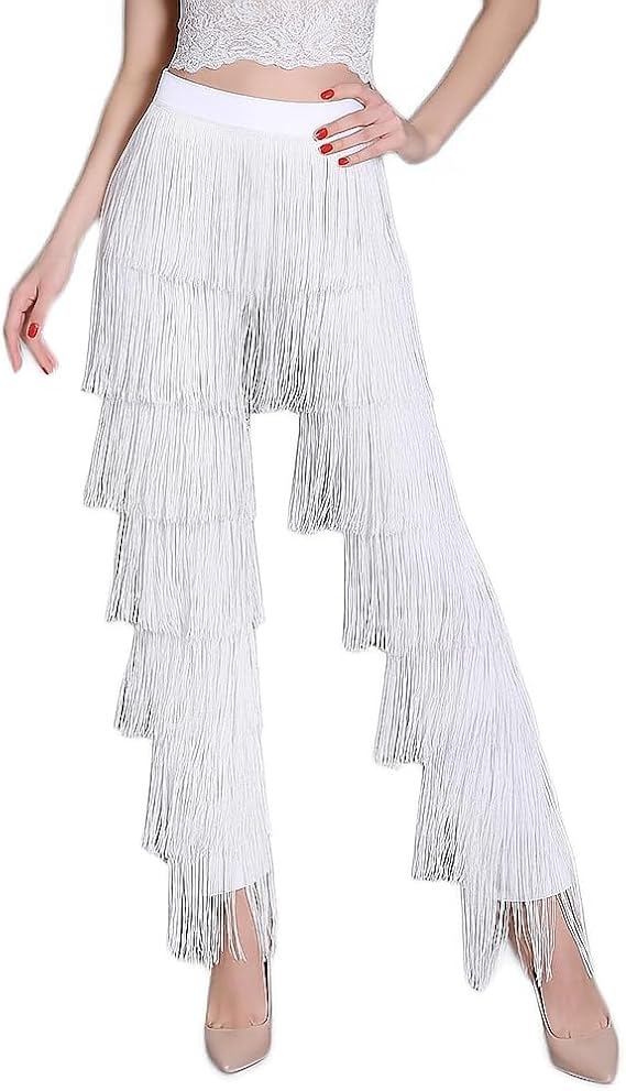 Women's 7 Tier Tassel Latin Dance Fringe Pants