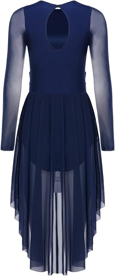 Women Lyrical Dance Dress Asymmetrical Mesh Skirt Contemporary Modern Ballet Ballroom Dancewear