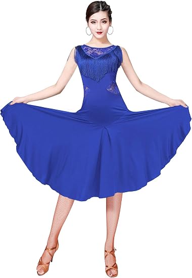 Ballroom Dance Dresses for Women Fringed Lace Back Salsa Latin Dance Dress with Shorts (5 Colors)