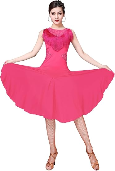 Ballroom Dance Dresses for Women Fringed Lace Back Salsa Latin Dance Dress with Shorts (5 Colors)