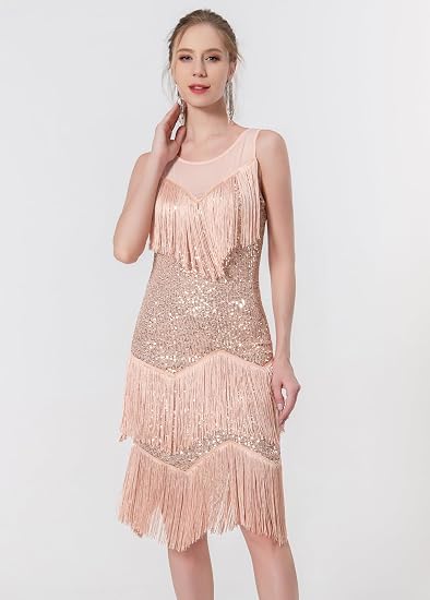 Women's Salsa Latin Dance Dress Glitter Sequin Fringe Flapper Party Ballroom Outfit