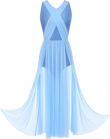 Lyrical Dance Dress for Women Flowy Overlay Draped Sleeveless Criss Cross Dancing Costume