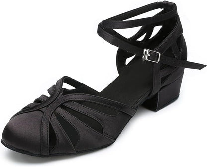 Ballroom Closed Toe Dance Shoes, Comfortable Low 1.5-Inch Cuban Heel, Latin Salsa Swing Waltz Practice Dance Heels