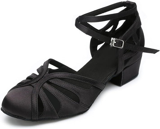 Ballroom Closed Toe Dance Shoes, Comfortable Low 1.5-Inch Cuban Heel, Latin Salsa Swing Waltz Practice Dance Heels
