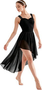 Women Contemporary Dance Costume Lyrical Dress Ruched Sweetheart Neck Crisscross Back Asymmetric Mesh Skirt