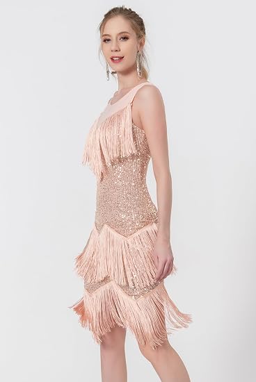 Women's Salsa Latin Dance Dress Glitter Sequin Fringe Flapper Party Ballroom Outfit