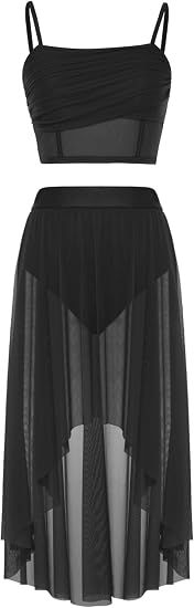 Women Lyrical Dance Costume, 2-Piece Dance Dress | Cami Top and Irregular Hem Mesh Skirt, Lightweight, for Lyrical Contemporary Ballet