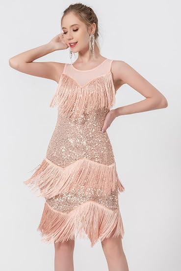 Women's Salsa Latin Dance Dress Glitter Sequin Fringe Flapper Party Ballroom Outfit