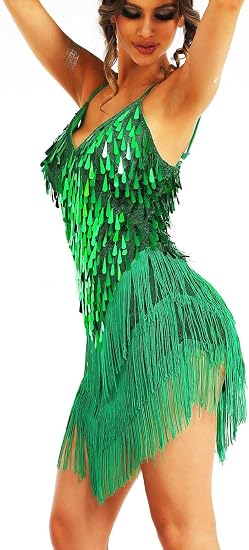 Tassel Latin Dance Dress Royal Blue Sequin Fringe Dresses for Women
