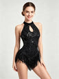 Sexy Sparkly Sequin Fringe Bodysuit Women Acrobat Show Skating Leotard Latin Jazz Rave Dance Costumes