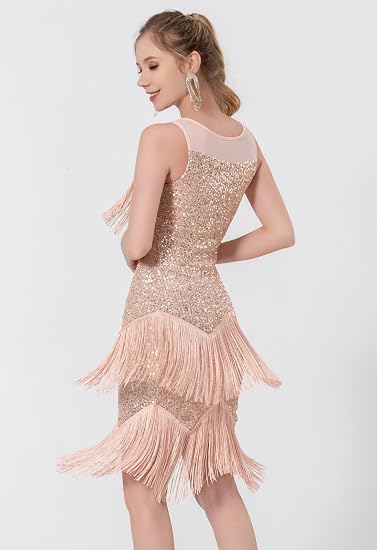 Women's Salsa Latin Dance Dress Glitter Sequin Fringe Flapper Party Ballroom Outfit