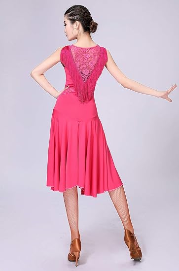 Ballroom Dance Dresses for Women Fringed Lace Back Salsa Latin Dance Dress with Shorts (5 Colors)