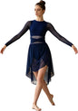Women Lyrical Dance Dress Asymmetrical Mesh Skirt Contemporary Modern Ballet Ballroom Dancewear