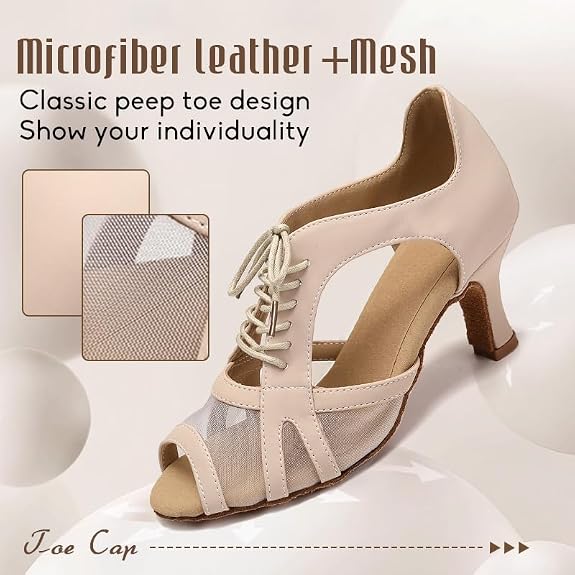 Women's Latin Dance Shoes Lace-up Ballroom Salsa Bachata Practice Dance Shoes 2.5" Heel