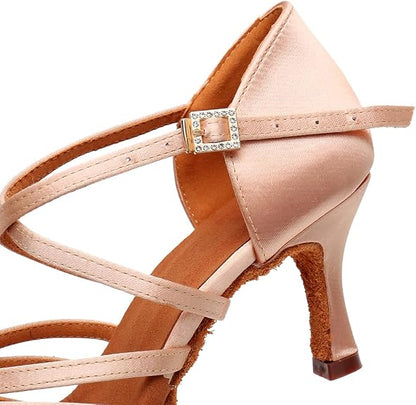 Women's Satin Latin Ballroom Salsa Indoor Performance Dance Shoe