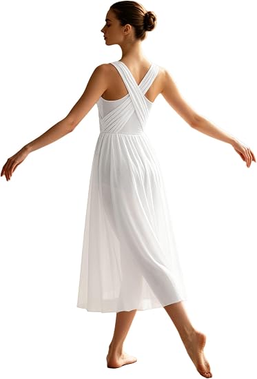 Lyrical Dance Dress for Women Flowy Overlay Draped Sleeveless Criss Cross Dancing Costume