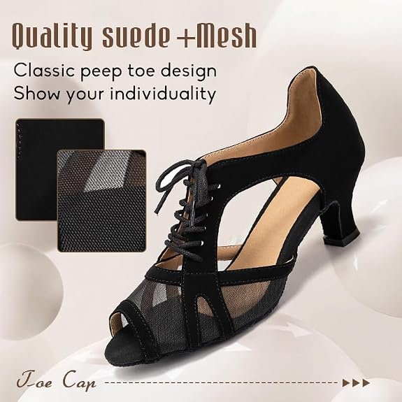 Women's Latin Dance Shoes Lace-up Ballroom Salsa Bachata Practice Dance Shoes 2.5" Heel