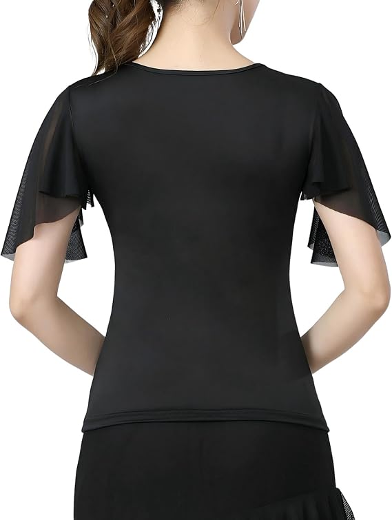 Women's Latin Dance Costume with Rhinestone Flared Sleeves, Stage Performance Ballroom Dancing Tops