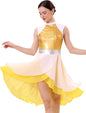 Metallic Color Block Praise Dance Overlay Dress for Women Asymmetrical Ruffle Worship Tunic Liturgical Dancewear