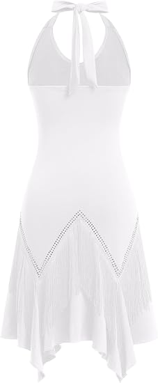 Rhinestone Fringe Latin Dance Dress for Women Tassel Halter Flapper Dresses 1920s Gatsby Handkerchief Salsa Dancing Costume