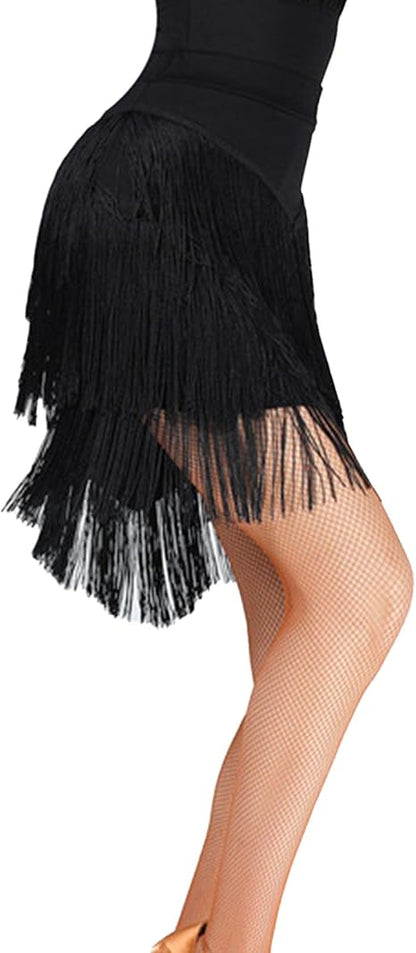 Women's Fringe Mini Skirt High Waisted Tassel Bodycon Party Skirt Ballroom Latin Tango Slasa Dance Skirt