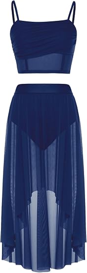 Women Lyrical Dance Costume, 2-Piece Dance Dress | Cami Top and Irregular Hem Mesh Skirt, Lightweight, for Lyrical Contemporary Ballet