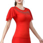 Womens Latin Dance Costume Rhinestone Flared Sleeves Stage Performance Ballroom Dancing Tops