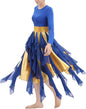 Metallic Praise Dance Dress for Women Asymmetrical Ruffle Overlay Liturgical Lyrical Worship Costume