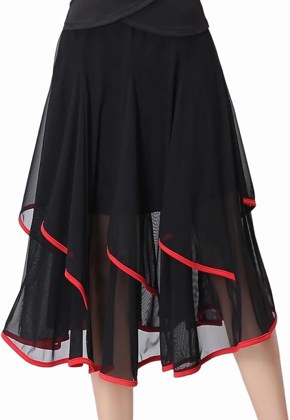 Latin Dance Skirt Modern Dance Big Swing Skirt Ballroom Dance Mesh Sequins Performance Costume