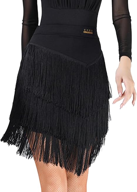Women's Fringe Mini Skirt High Waisted Tassel Bodycon Party Skirt Ballroom Latin Tango Slasa Dance Skirt