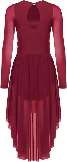 Women Lyrical Dance Dress Asymmetrical Mesh Skirt Contemporary Modern Ballet Ballroom Dancewear