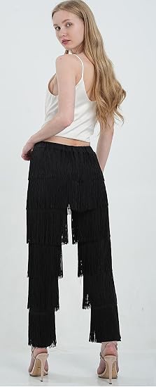 Women's 7 Tier Tassel Latin Dance Pant 4.6 Star Fringe Pants