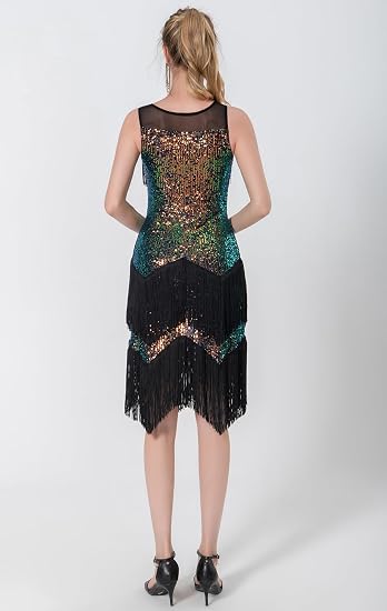 Women's Salsa Latin Dance Dress Glitter Sequin Fringe Flapper Party Ballroom Outfit