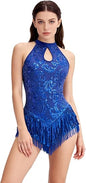 Womens Sequin Fringe Bodysuit / Latin Jazz Dance Costume