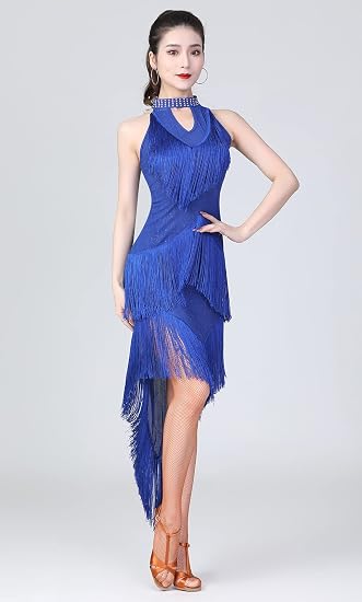 Women's Ballroom Latin Tango Salsa Dance Dress High Low Swallowtail Fringe Skirt Costume with Shorts