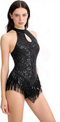Womens Sequin Fringe Bodysuit / Latin Jazz Dance Costume